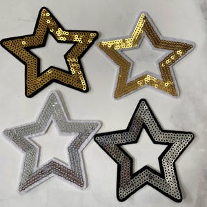 Sequin Stars 4pcs, Star Patch for Applique, DIY Accessory or Crafts,Patch,Silver Gold Sequin Star Patch,Iron on Patch, Trendy Patch,DIY Bag