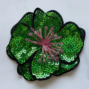 Sequined Flower 1pcs, 3D Patch for Applique, DIY Hair Accessory or Crafts, Glittering Sequins Flower, Beaded Flower Applique, Green Flower