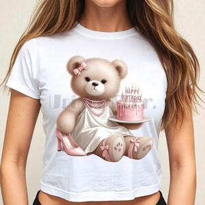 Clipart di compleanno glamour dell'orsacchiotto di peluche, elegante orso vettoriale PNG SVG JPG, design stampabile per torta di compleanno, biglietto d'auguri con orsacchiotto di peluche per ragazze adolescenti