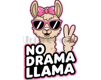 No Drama Llama Clipart: Funny Alpaca with Peace Sign (PNG SVG JPG Digital Download