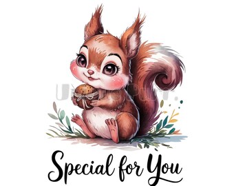 Kawaii Squirrel Clipart: Hand-Drawn Woodland Animal Vector (PNG JPG SVG Digital Download)
