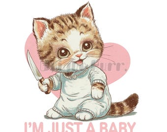 Funny Cat With Knife Clipart: Sarcastic Kitten Vintage Design (PNG JPG SVG Digital Download)