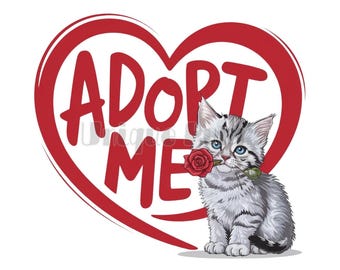 Retro Cat Illustration: Red Rose Kitten, Printable Clipart (PNG SVG JPG Digital Download)