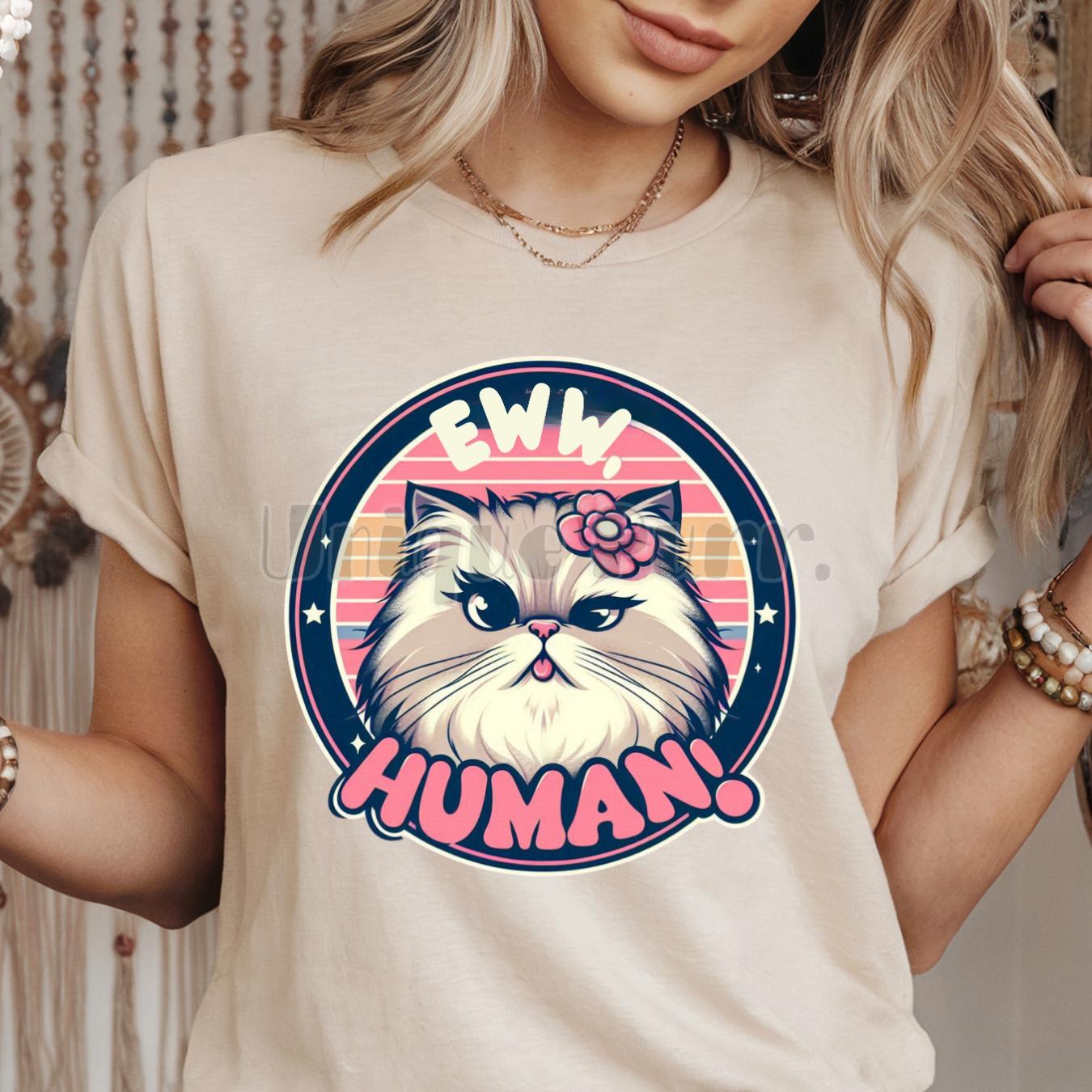 Funny Grumpy Cat Clipart PNG JPG SVG Eww Human Typography Vintage Shirt Logo Printable Design Circular Retro Girly Art Sassy Kitty Vector