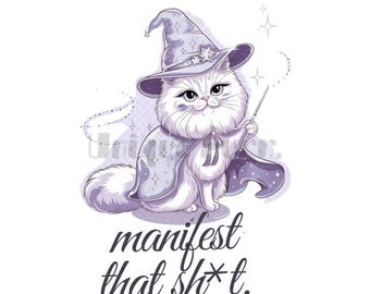 Funny Witch Cat Clipart: Mystic Kitten Vector Art (PNG JPG SVG Digital Download