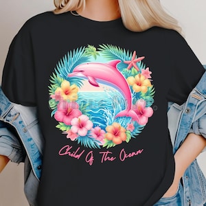 Delphin Tropische Blumen PNG SVG JPG druckbare Clipart Sommer Strand ästhetische Fische Sublimationsdesign florale marine Vektorkunst
