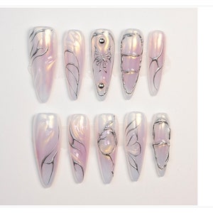 BBN |Moonlit Elegance | Handcrafted Press-On Nails | Stiletto Nails | Luxury Reusable Nail Art | High-Quality Nails | Perfect for Occasions