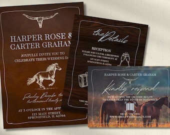 Einladungsset für eine Hochzeit im Western-Cowboy-Stil | Rustikale Ranch-Hochzeitseinladung (Digitaler Download)