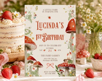 Personalized Fairy First Birthday Invitation, Fairy Garden 1st Birthday Invite, Mushroom Party, Custom Digital Evite