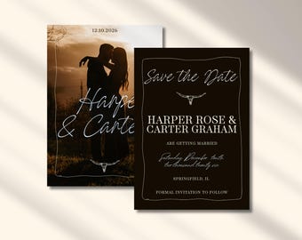 Vorlage für eine Save-the-Date-Party im Western-Stil, moderne Hochzeitsankündigung im Ranch-Stil (digitaler Download)