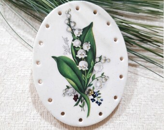 LILY of the VALLEY 3 3/4" x 3"  Oval  Clay Pine Needle Basket Base