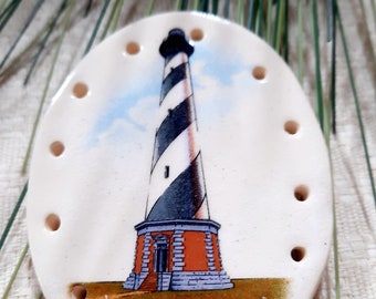 LIGHTHOUSE with BRICK BASE 3 3/4" x 3"  Oval  Clay Pine Needle Basket Base