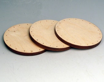4" diameter- 3 Wooden Disks, DRILLED, 4" dia, 1/4" high, for pine needle baskets, etc.