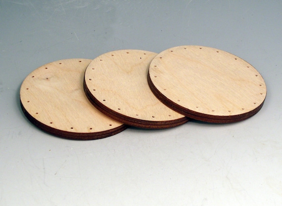 3" diameter-3 Wooden Disks, DRILLED,  3" dia, 1/4" thick, for pine needle baskets, etc.