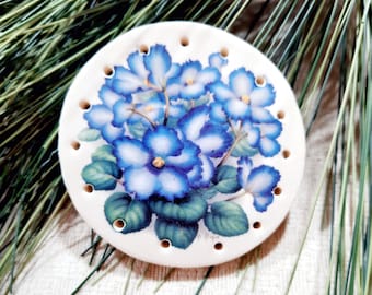 BLUE CREPE FLOWERS  3 1/4" dia. Clay Basket Base/Center