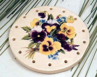 PANSIES GROUP Clay Pine Needle Oval Basket Base  3 1/4" diameter