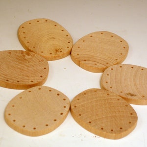 6 OVAL Wooden Disks, DRILLED, 2" long, 1 5/8" wide for pine needle baskets, etc.