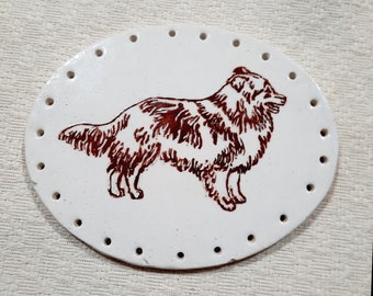 STANDING COLLIE  Oval Clay Pine Needle Basket Base 5" x 4" diameter