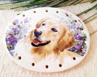 YELLOW LABRADORE RETRIEVER -  3 3/4" x 3" Clay Pine Needle Basket Base