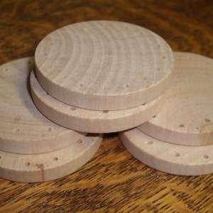 2" diameter- 6 Wooden Disks, DRILLED,  for pine needle baskets, etc.