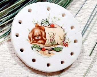 DOGGIE in BAG  round clay base for pine needle basketry- 2 1/4" diameter