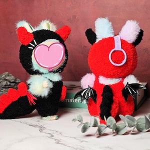 Labubu Demon Dragon Handmade Outfits, Monster clothes, Spooky Costume for Halloween, Labubu Doll Dress with Wings for All Versions