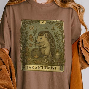 The Alchemist Tarot Comfort Colors TShirt, Hedgehog Oracle Card Shirt, Witchy Forestcore Tee, Magic Potion Gift, Forest Cottagecore Clothing