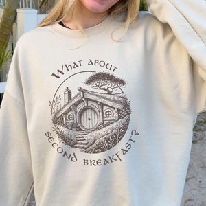 Second Breakfast Sweatshirt The Shire Quote Slogan Fantasy Bookish Fandom Merch Ringer Light Academia Gift for Book Lover Booknerd Bookworm