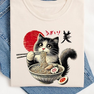 Ramen Cat T-Shirt, Japanese Foodie Tee, Cat Noodle T-Shirts, Japanese Cat Shirt, Funny Kitty Ramen Lover Shirt, Kawaii Cat Lover Gift
