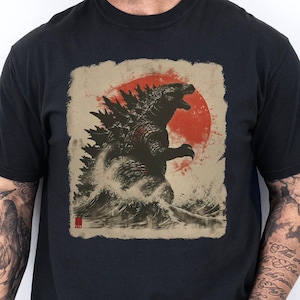 Vintage Japanese Monster T-Shirt, Kaiju Wave Graphic Tee, Retro Anime Monster Shirt, Japanese Art Style Tee, Comfort Colors Graphic TShirt