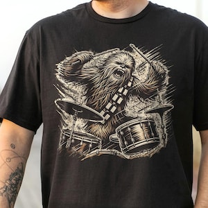 Chewie Playing Drums T-Shirt, Drummers Shirt, Drummer Tee, Playing Drums Shirt, Drummer Gifts, Drummer Shirt, Wookiee Shirt, Play Drums Gift