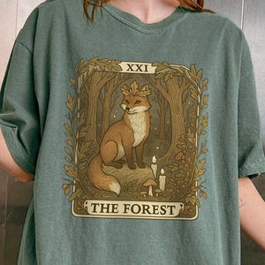 The Forest Tarot Comfort Colors TShirt, Fox Oracle Card Shirt, Mystical Forestcore Clothing, Autumn Animal Witchy T-Shirt, Nature Magic Tee