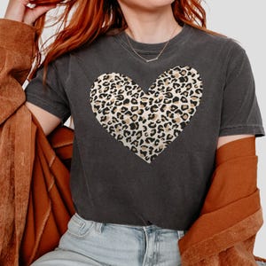 Leopard Heart Shirt, Animal Print Comfort Colors TShirt, Bold Valentine Graphic Tee, Cute Love Shirt for Women, Valentine Heart, Womens Tee