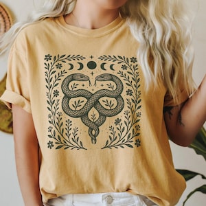 Folklore Forest Serpent Lino Print Shirt, Botanical Snake Linocut TShirt, Vintage Forestcore Comfort Colors Tee, Witchy Nature Magic Gift