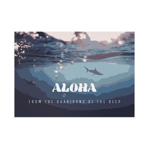 Lila Farbton Hai Postkarte | Hawaii Ocean Souvenir Druck | Wächter der Tiefe Kunst Karte | Marine Leben Reise Geschenk | Darunter blaues Glas