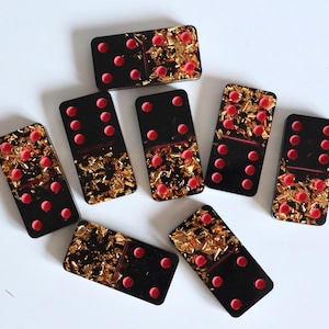 Premium Dominoes Set, Epoxy resin Handmade dominoes chips, Luxury collectible dominoes, Black gold resin domino, Resin Art Gift for him