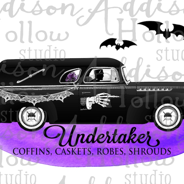 Undertaker Hearse Halloween Truck Watercolor Sublimation Digital Design Template Instant Download