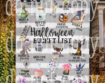 Halloween Bucket List Creepy Witch Sublimation Digital Design Template Instant Download
