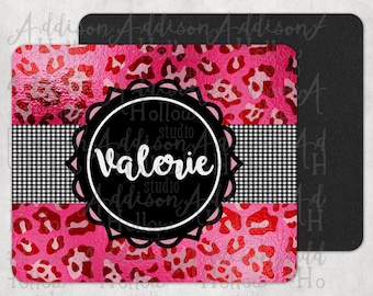 Pink Red Valentine Leopard Print Family Name Personalized Sublimation DIGITAL DESIGN Template Instant DOWNLOAD for Mousepads