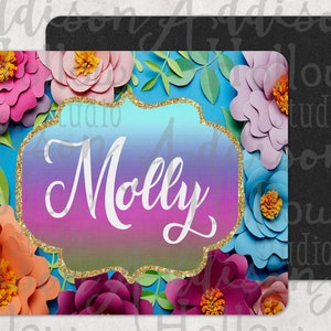 Colorful Rainbow Floral Family Name Personalized Sublimation DIGITAL DESIGN Template Instant DOWNLOAD for Mousepads image 1