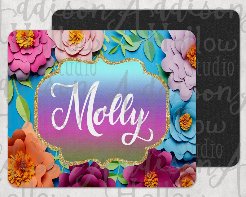 Colorful Rainbow Floral Family Name Personalized Sublimation DIGITAL DESIGN Template Instant DOWNLOAD for Mousepads image 1