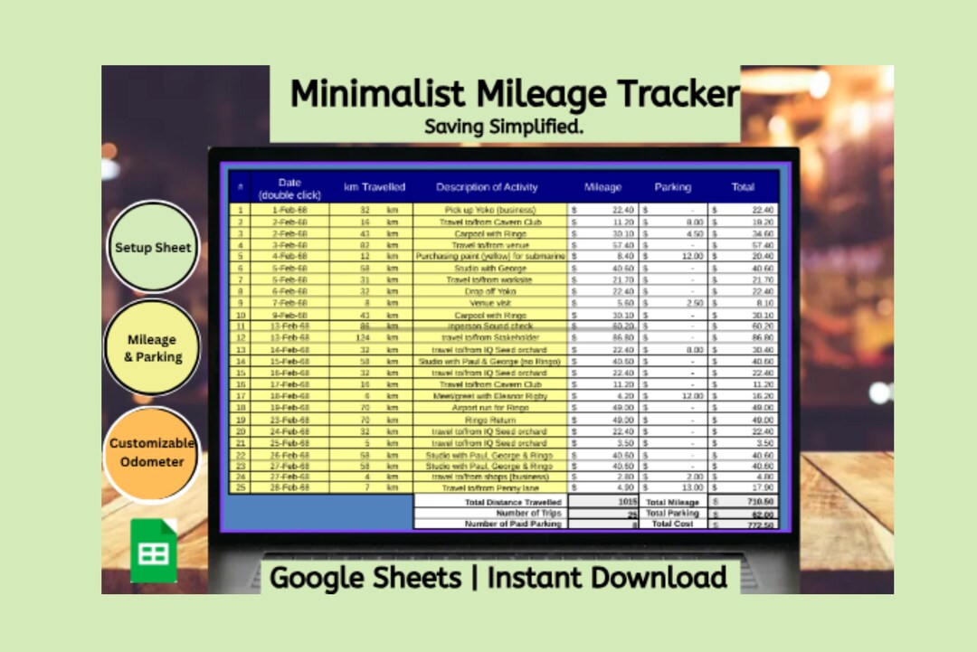 Minimalist Mileage Tracker Google Sheet: Expense & Car Log - Etsy
