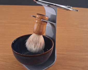 Minimalist Shaving Stand | Razor & Brush Holder with Bowl Tray | Wet Shaving Station | Men’s Grooming Gift