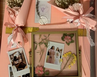 Custom Polaroid in Floating Frame with Pressed Flower Arrangement | Personalized