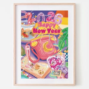 2026 Happy New Year Poster – Dreamy & Playful Soft Pastel-Textured Digital Print
