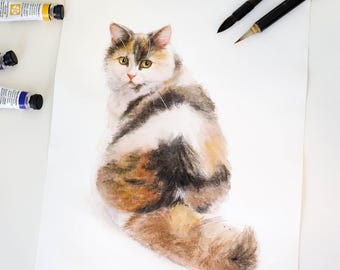 Custom Watercolor Cat Portrait: Pet Memorial Gift