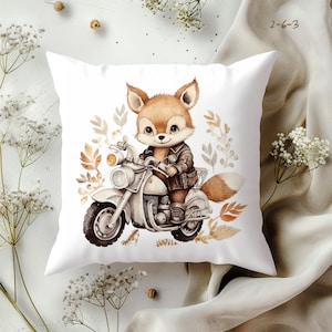 Fundas de almohada con diseño de acuarela de animales de motocicleta: lindas fundas de cojín con temática de motociclistas para habitaciones infantiles, salas de juegos, guarderías y decoración de camas para niños pequeños (NCA2-6)