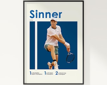 Jannik Sinner Poster, Tennis Poster, Tennis Print, Sports Poster, Wall Art Decor, Tennis Bedroom Decor, Tennis Gift