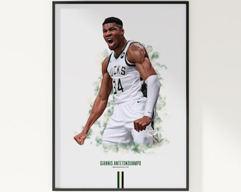 Póster de Giannis Antetokounmpo de los Milwaukee Bucks: decoración de pared de baloncesto de la NBA