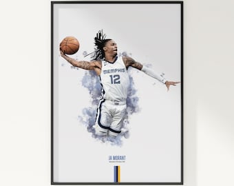 Ja Morant Poster, Basketball Poster, NBA Poster, Sports Poster, Memphis Grizzlies, Wall Art Decor, Basketball Bedroom Decor, NBA Gift